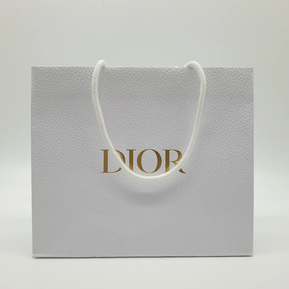 Authentic Dior Textured Pebbled Paper Shopping Medium Gift Bag | NEW white gold